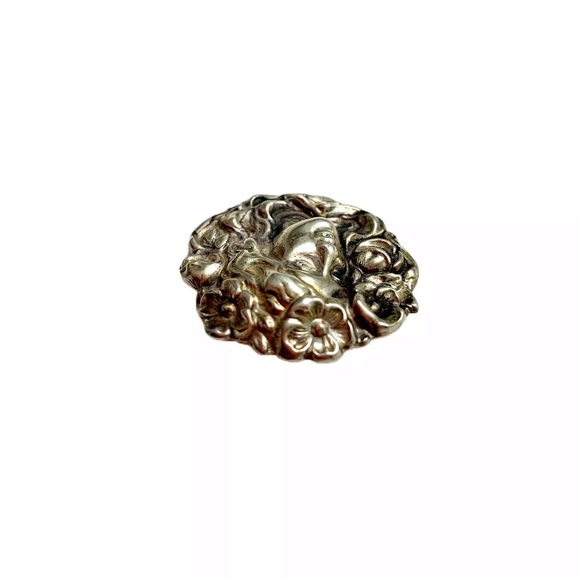 Antique Nouveau Sterling Maiden Portrait Brooch - Picture 3 of 7